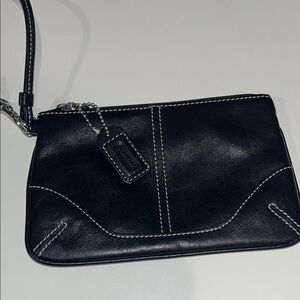 Coach Black Leather Clutch with Contrast Stitching